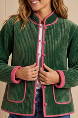 Velvet Quilted Jacket | Green/Pink
