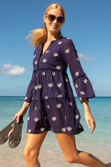 APPROVED Cristina Embroidered Organic Cotton Kaftan | Navy/White - Aspiga