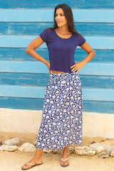 Neve A-line Organic Cotton Skirt | Navy/White - Aspiga