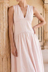 Rhia Dropped Waist Linen Blend Dress | Rose Water