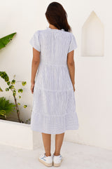 APPROVED * Lois Stripe Organic Cotton Cheesecloth Dress | White/Blue - Aspiga