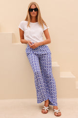 APPROVED * Orion Viscose Crinkle Trouser | White/Blue - Aspiga