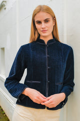 Velvet Quilted Jacket | Navy