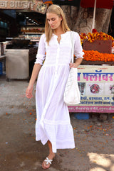 Shirred Dobby Maxi Dress | White