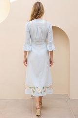 RHS Floral Printed Linen Dress | Pale Blue