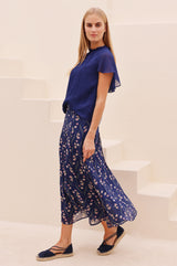 Caped Sleeve Blouse | Navy