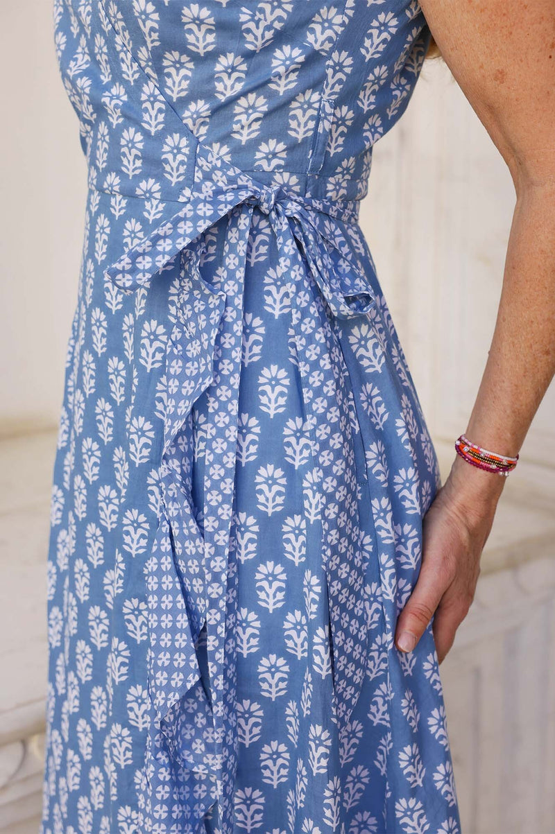 Demi Cotton Wrap Dress | Blue/White