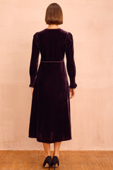 Sally Anne Velvet Long Sleeve Dress | Aubergine