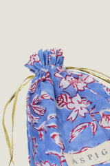 Block Print Pouch | Japanese Flower Marina Blue