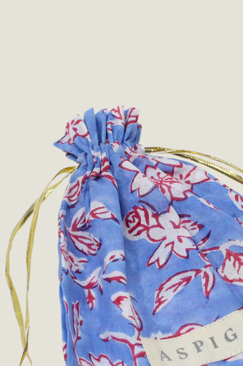 Block Print Pouch | Japanese Flower Marina Blue