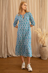 Emma Organic Cotton Dress | Flower Wheel Green/White