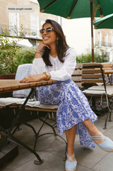 Becks Organic Cotton Block Print Skirt | Geo White/Cobalt