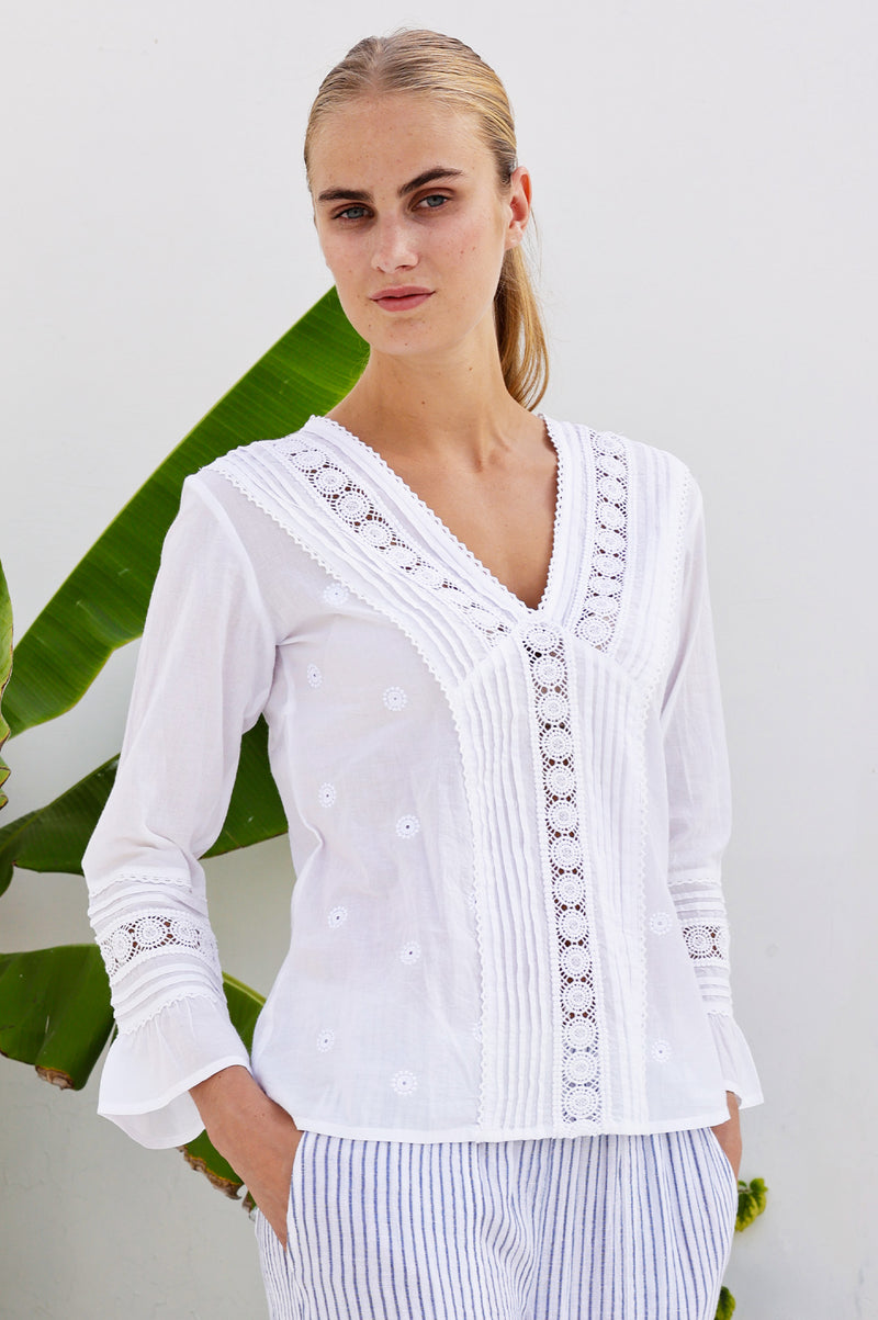 Valentina Embroidered Cotton Blouse | White
