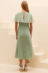 RHS Printed Cape Sleeved Dress | Sage - Aspiga
