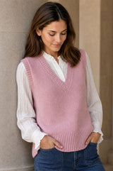 Merino Wool V Neck Tank | Blush