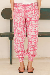 Harem Organic Cotton Trousers | Paradise Pink/White - Aspiga