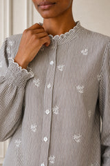 Cosima Embroidered Blouse  | Chocolate/White