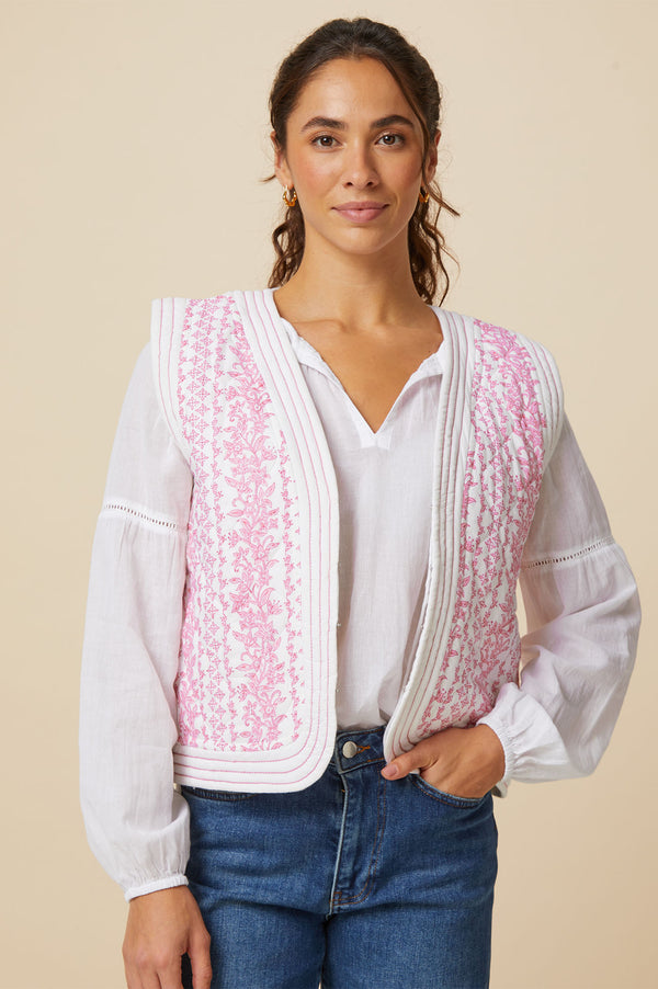 Nola Block Print Quilted Gilet | Lily Line Pink