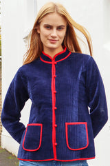 Velvet Quilted Jacket | Navy/Red
