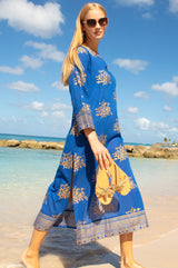Guadalupe Maxi Organic Cotton Tunic | Cobalt/Gold - Aspiga