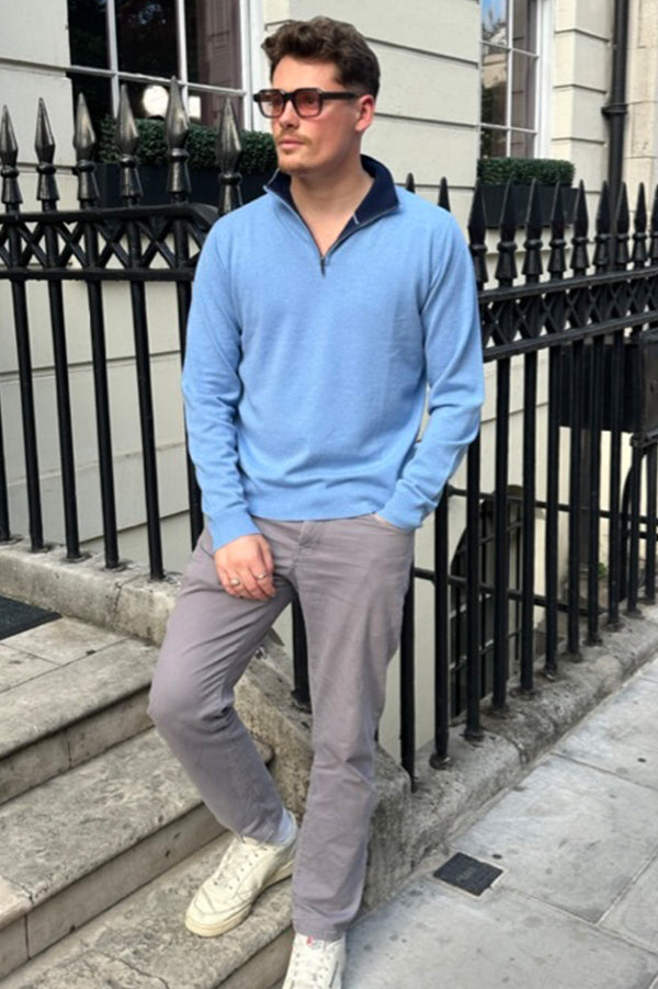 Men's Merino Wool Quarter Zip | Blue/Navy
