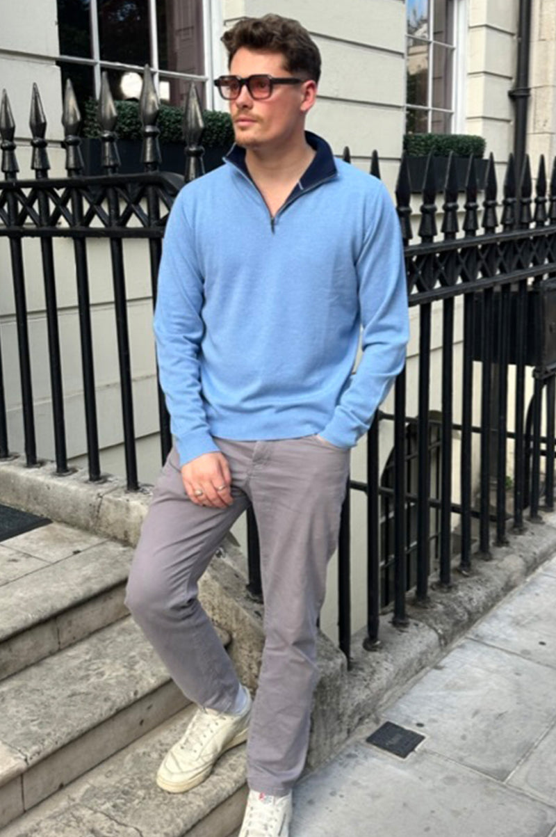 Men's Merino Wool Quarter Zip | Blue/Navy