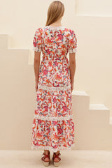 Enny Short Sleeve Linen Maxi Dress | Multi/Teal - Aspiga