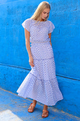 APPROVED Bea Printed Organic Cotton Skirt | Lixus White/Cobalt - Aspiga