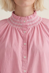 Embroidered Smocked Blouse | Pink/White