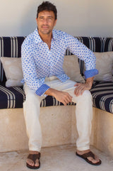 Men's Organic Cotton Shirt | Palm White/Blue - Aspiga