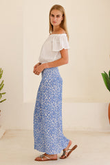 Brady Viscose Crinkle Skirt | White/Blue