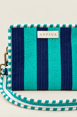 Small Cotton Quilted Bag | Teal/Light Blue