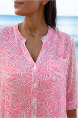 APPROVED Mila Viscose Crinkle Shirt Tunic | White/Pink - Aspiga