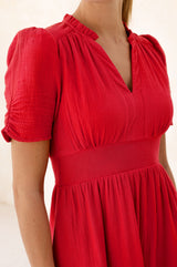 APPROVED * Esha Organic Cotton Cheesecloth Dress | Red - Aspiga