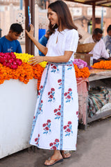 APPROVED * Florrie Block Print Organic Cotton Skirt | Buta Teal/Red - Aspiga