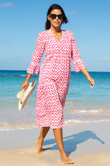 APPROVED * Hayden Organic Cotton Dress | Ikat white/Pink - Aspiga