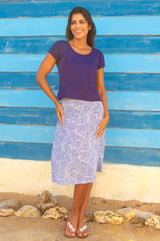 Tilda Viscose Crinkle Skirt | White/Blue