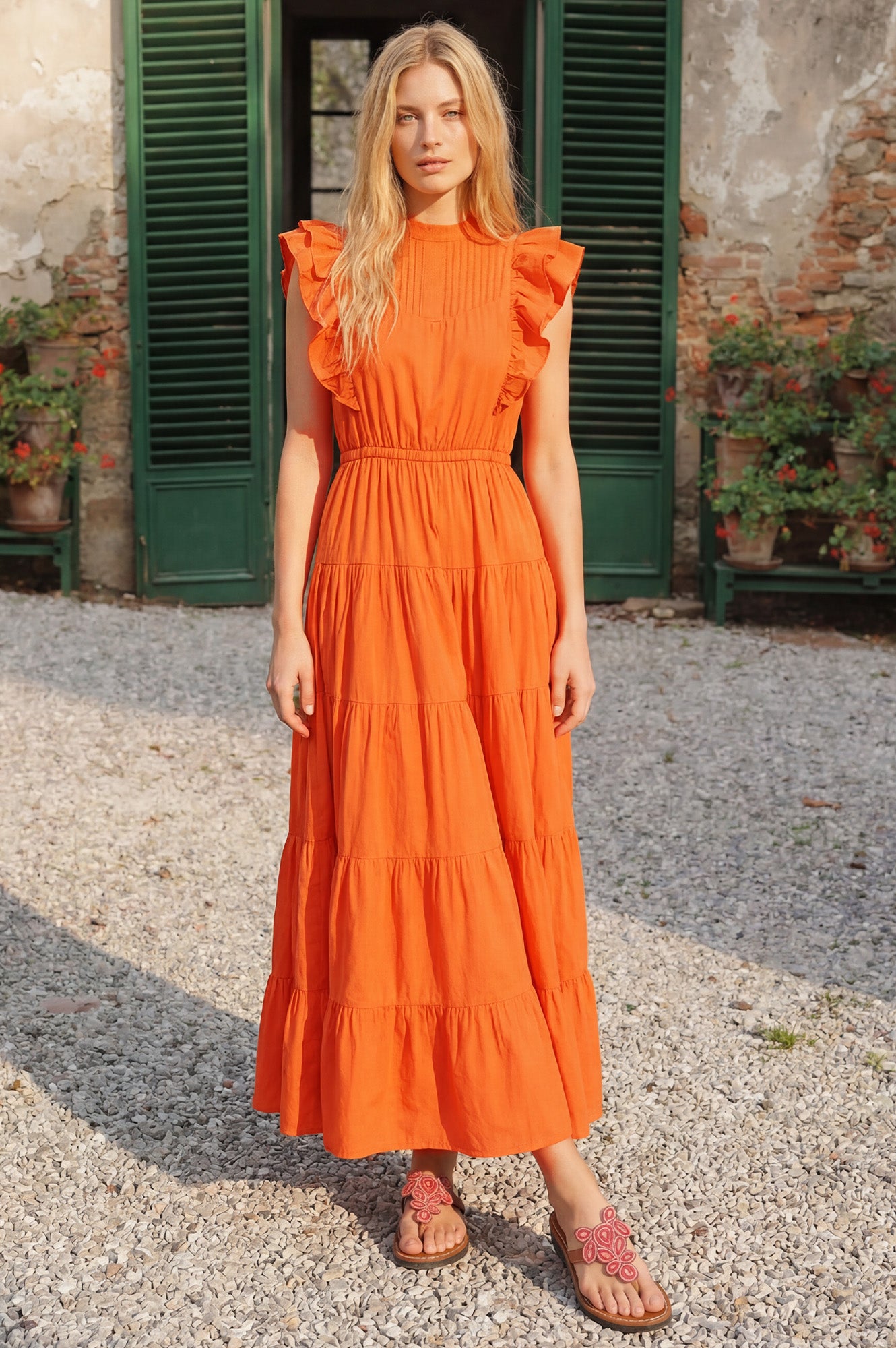 Rose Frill Maxi Dress | Orange