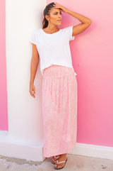 Brady Viscose Crinkle Skirt | White/Pink