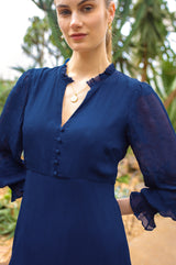 Plain V Neck Chiffon Dress | Navy