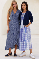 Demi EcoVero™ Wrap Dress | Circle Navy/White