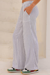 Stripe Organic Cotton Cheesecloth Trouser | White/Blue - Aspiga