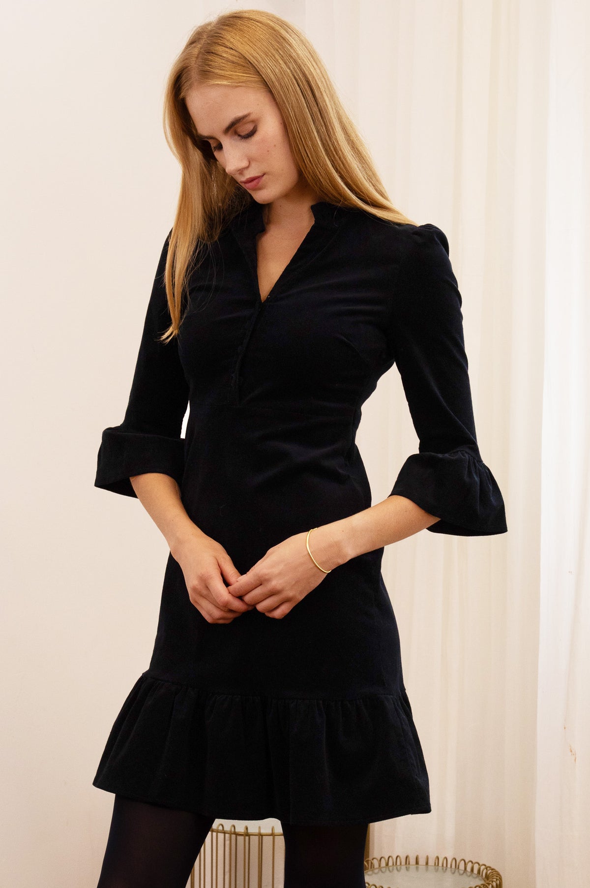 Aspiga Ladies Sustainable Percy Mini Black Corduroy Dress