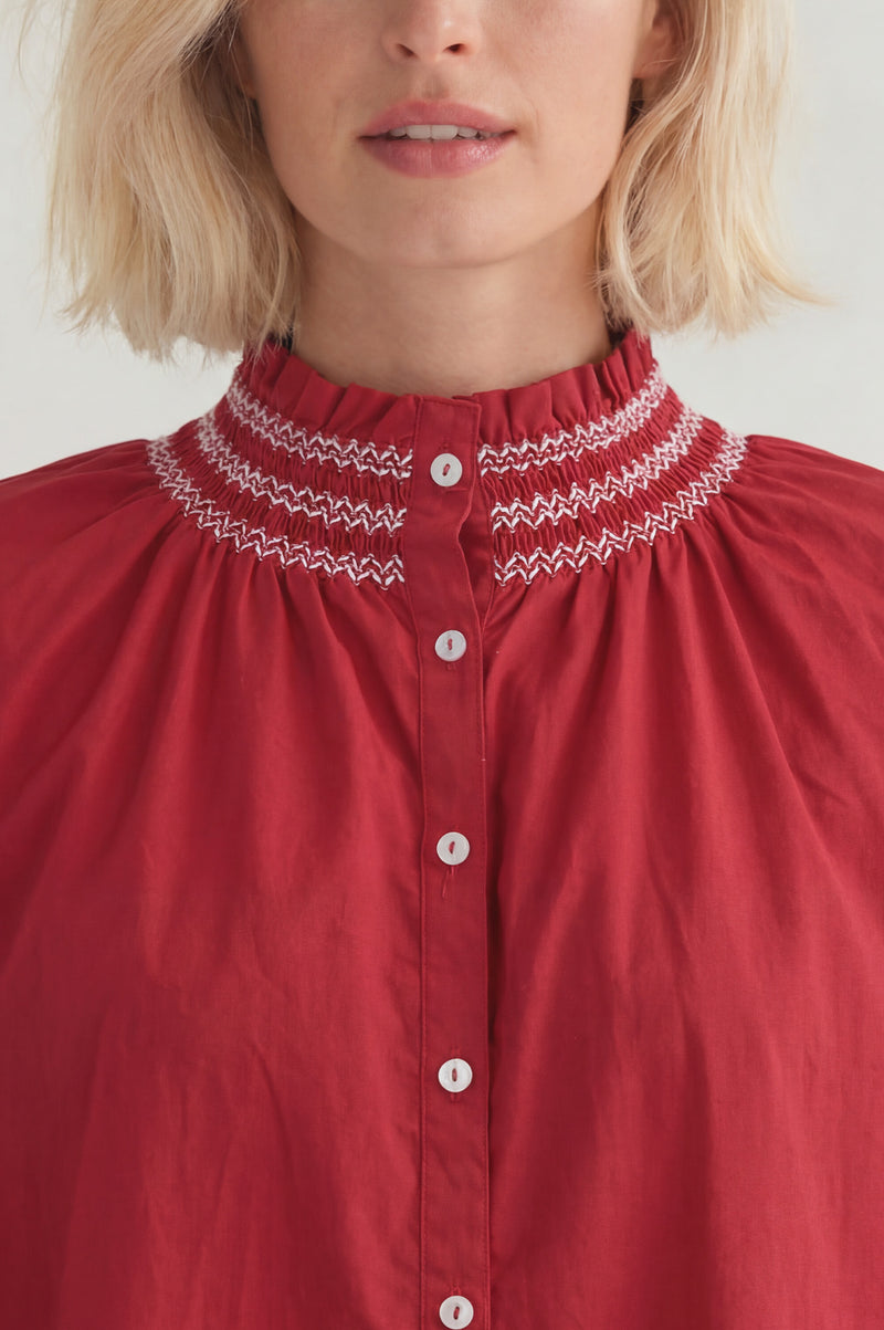 Aspiga Sustainable Womens Embroidered Red Smocked Blouse Summer Holiday ...