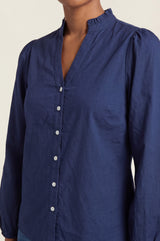 Notch Neck Cotton Poplin Blouse | Navy