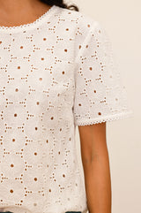 Broderie Cotton T-Shirt | Ivory - Aspiga