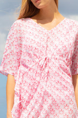 Manilla Organic Cotton Kaftan | White/Pink