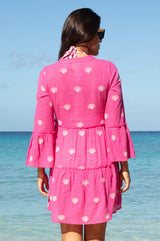 APPROVED Cristina Embroidered Organic Cotton Kaftan | Pink/White - Aspiga