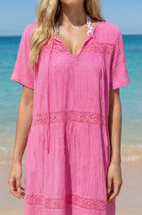 Roxy Crinkle Cotton Kaftan | Pink