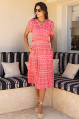 Riley Viscose Crinkle Dress | Coral/Pink - Aspiga